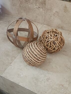 Source Unknown Natural Tan Rattan, Rope & Wood Decorative Orbs